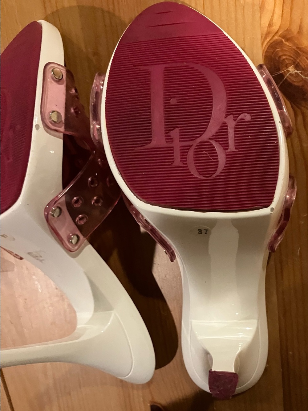EUC RARE Christian Dior Clear Red/White Logo Slide Mules John Galiano Sz 37/7 - Picture 9 of 13